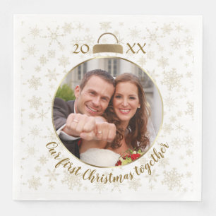 Elegantes Gold Foto Unser erstes Weihnachtsfest Serviette