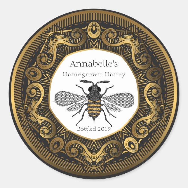 Elegantes Gold Frame Honey Label Runder Aufkleber (Vorderseite)
