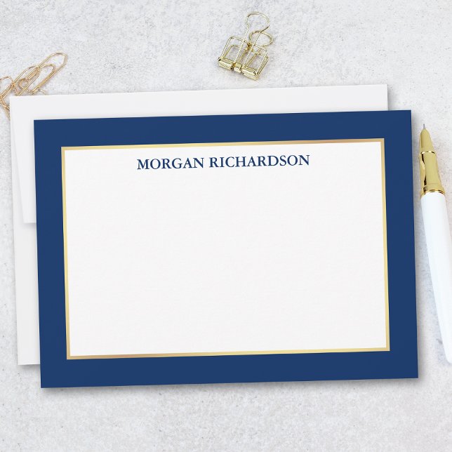 Elegantes Gold Frame Navy Blue - Wählen Sie Größe  Mitteilungskarte (Customize to change text color, add more text or to change color of back of card.)