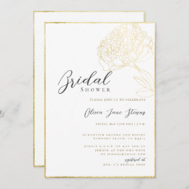 Elegantes Gold Frame Peony Sketch Boho Brautparty Einladung