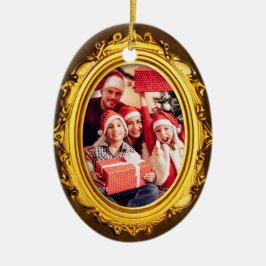 Elegantes Gold Frame Personalisiertes Foto Oval Keramik Ornament