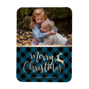 Elegantes Gold Frohe Weihnachten Kariertes Custom  Magnet