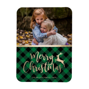 Elegantes Gold Frohe Weihnachten Kariertes Custom  Magnet