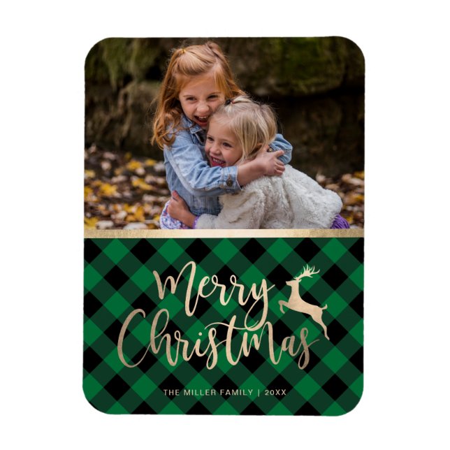 Elegantes Gold Frohe Weihnachten Kariertes Custom  Magnet (Vertikal)