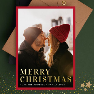 Elegantes Gold Frohe Weihnachten Minimal Rahmen Fo Folien Feiertagskarte