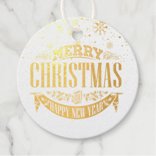 Elegantes Gold Frohe Weihnachten Schneeflocken Geschenkanhänger