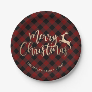 Elegantes Gold Frohe Weihnachten Schwarz und Rot K Pappteller