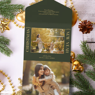 Elegantes Gold Frohe Weihnachtstypografie-Foto All In One Einladung