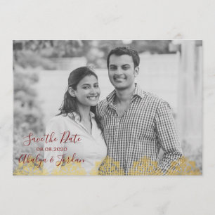 Elegantes Gold Ganesha u. Mehndi des Rot-n Save Save The Date