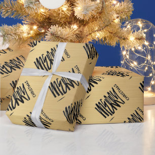 Elegantes Gold Gelb Weihnachten Modern Schwarz Geschenkpapier