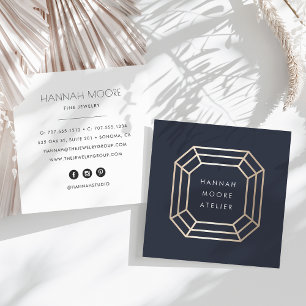 Elegantes Gold Gemstone Logo Schmuckdesign Quadratische Visitenkarte