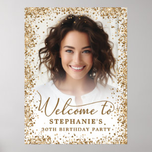 Elegantes Gold-Glitter 30. Geburtstagsfoto Willkom Poster