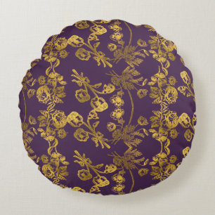 Elegantes Gold-Glitter-Blumengarten-Muster Rundes Kissen