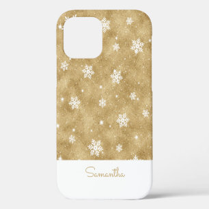 Elegantes Gold-Glitter-Christmas-Schneeflockenmust iPhone 12 Hülle
