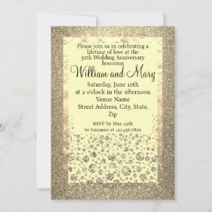 Elegantes Gold-Glitter-Diamant-Jubiläum zum 50.  Einladung