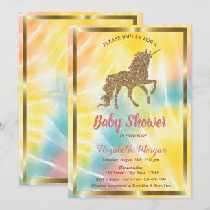 Elegantes Gold Glitter Einhorn Tie Dye Baby Shower Einladung