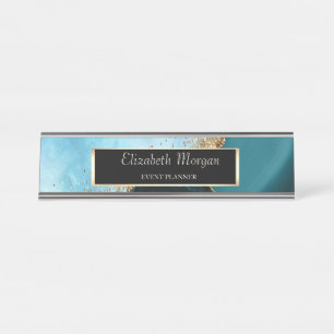 Elegantes Gold-Glitter-Turquoise-Marbel, Rahmen Schreibtischnamensplakette