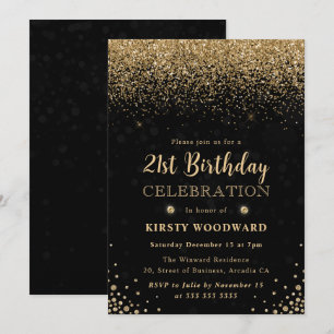 Elegantes Gold-Glitter und Diamanten 21. Geburtsta Einladung