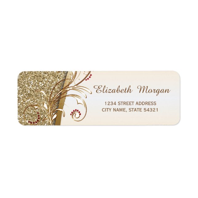 Elegantes Gold Glittery Address Label (Vorne)