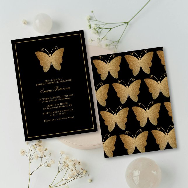 Elegantes Gold Glitzer Butterfly Brautparty Einladung (Elegant Gold Glitter Butterfly Bridal Shower Invitation )