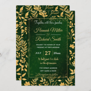 Elegantes Gold Glitzer Foliage Forest Green Design Einladung