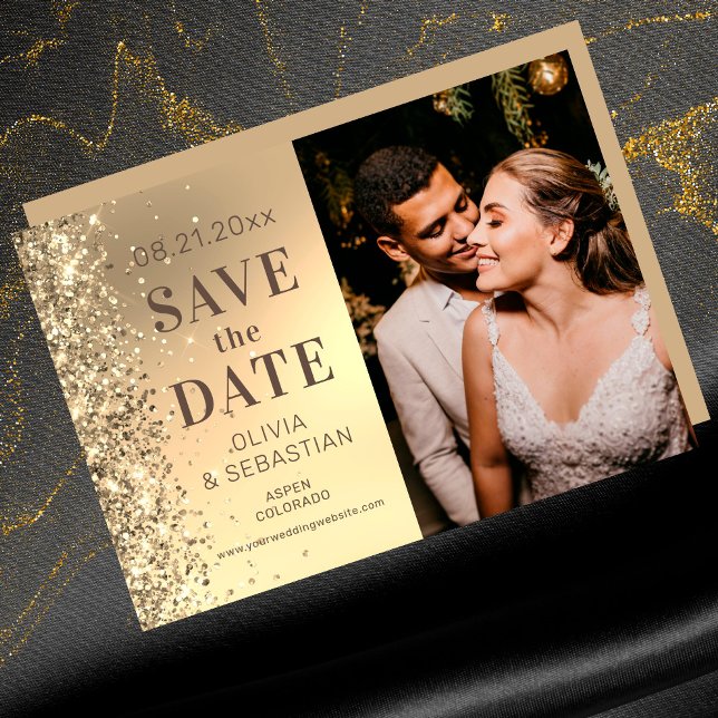 Elegantes Gold Glitzer Foto Hochzeit speichern Save The Date (Von Creator hochgeladen)