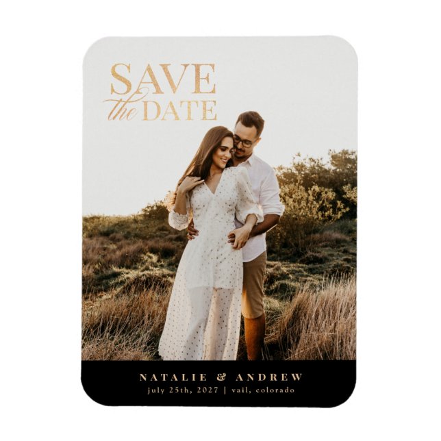 Elegantes Gold Glitzer Foto Save the Date Magnet (Vertikal)