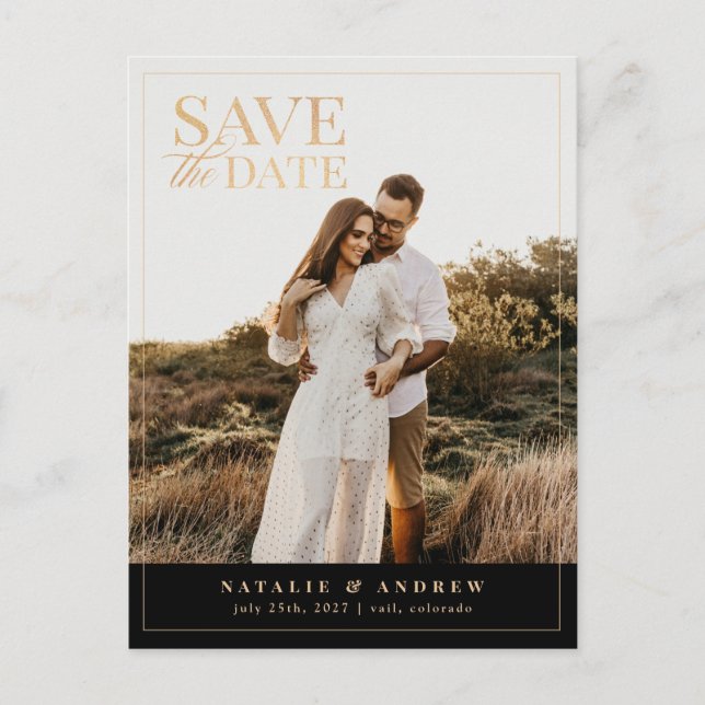 Elegantes Gold Glitzer Foto Save the Date Postkarte (Vorderseite)