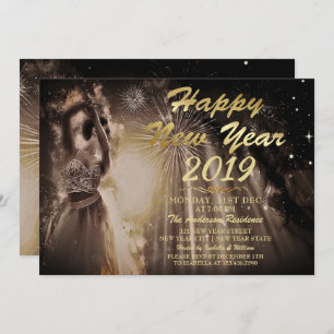 Elegantes Gold Glitzer Happy New Year Dancing Part Einladung