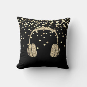 Elegantes Gold Glitzer Headphone, Confetti, Black Kissen