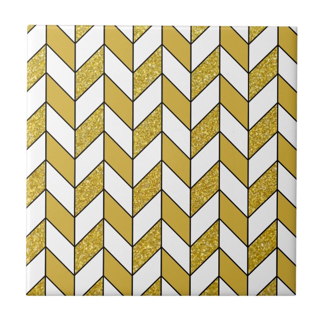 Elegantes Gold Glitzer Herringbone Zickzack Muster Fliese (Vorderseite)