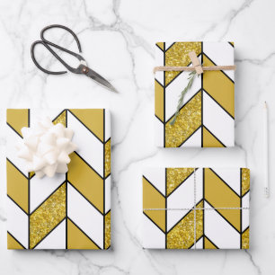 Elegantes Gold Glitzer Herringbone Zickzack Muster Geschenkpapier Set