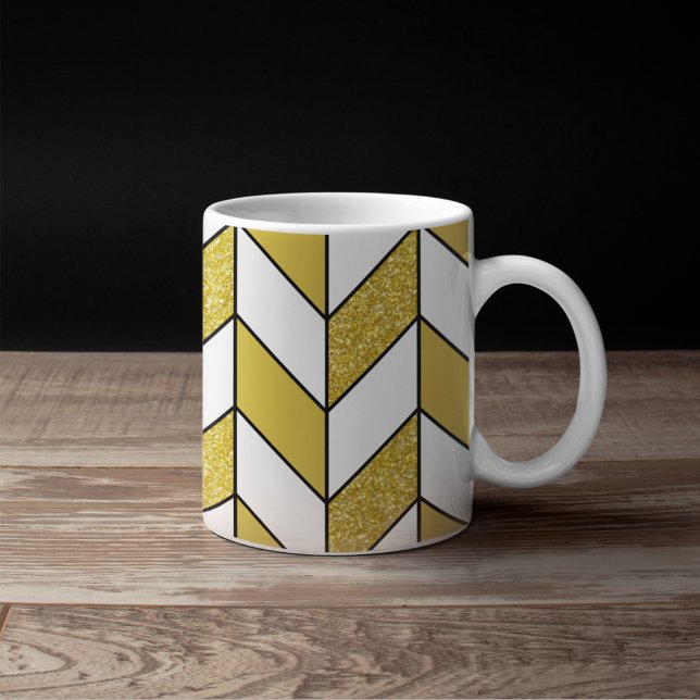 Elegantes Gold Glitzer Herringbone Zickzack Muster Kaffeetasse (Von Creator hochgeladen)