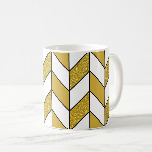 Elegantes Gold Glitzer Herringbone Zickzack Muster Kaffeetasse (VorderseiteRechts)