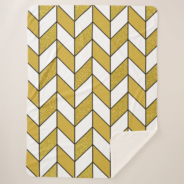 Elegantes Gold Glitzer Herringbone Zickzack Muster Sherpadecke (Vorderseite)