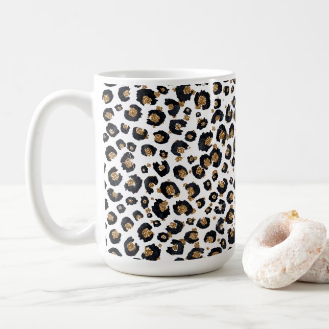 Elegantes Gold Glitzer Leopard Muster Kaffeetasse (Mit Donut)