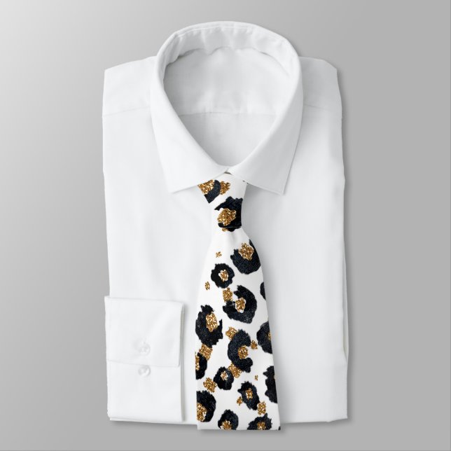 Elegantes Gold Glitzer Leopard Muster Krawatte (Gebunden)