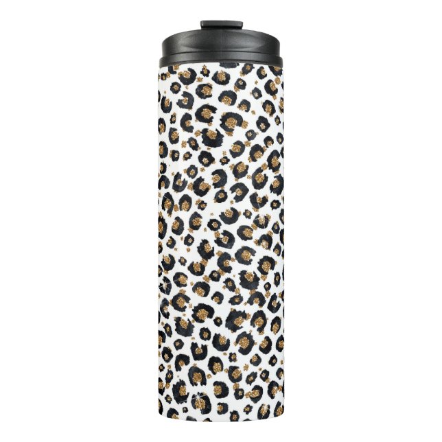 Elegantes Gold Glitzer Leopard Muster Thermosbecher (Vorderseite)