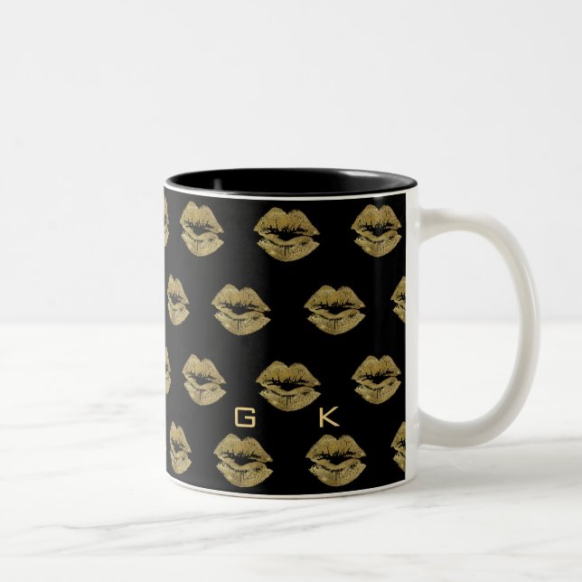 Elegantes Gold Glitzer Lips Muster Zweifarbige Tasse (Rechts)