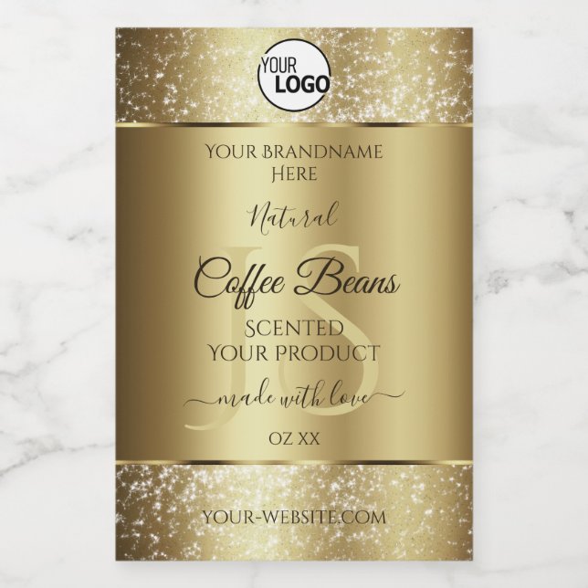 Elegantes Gold Glitzer Monogram Product Labels Log Lebensmitteletikett (Einzelnes Label)