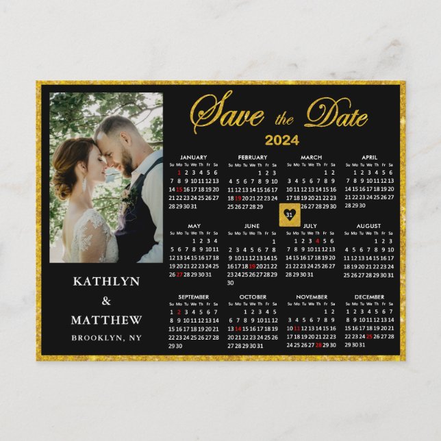 Elegantes Gold Glitzer Script Foto Save the Date Ankündigungspostkarte (Vorderseite)