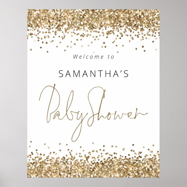 Elegantes Gold Glitzer Script Willkommen bei Baby  Poster (Vorne)