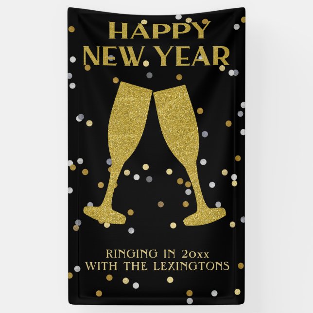 Elegantes Gold Glitzer Sparkle Silvester Party Banner (Vertikal)