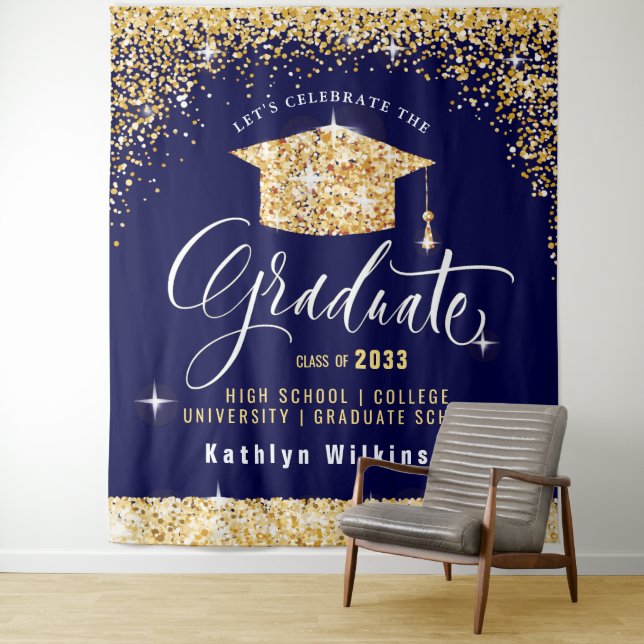 Elegantes Gold Glitzer Sparkling Abschluss Foto Wandteppich (Beispiel)