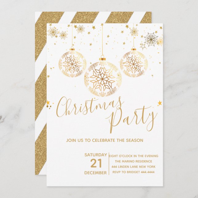 Elegantes Gold Glitzer Weihnachts-Party Einladung (Vorne/Hinten)