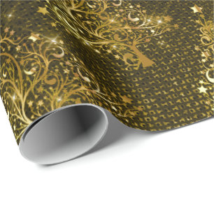 Elegantes Gold Glitzer Weihnachtsbaum Muster Geschenkpapier