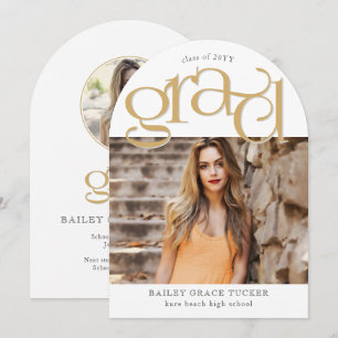 Elegantes Gold GRAD 2-Foto-Bogen Abschlussfeier Einladung