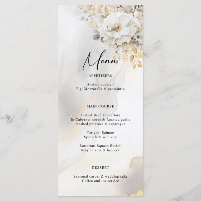 Elegantes Gold Gray Gold Floral Wedding MENU Menükarte (Vorderseite)