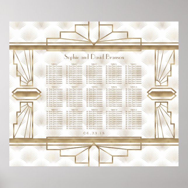 Elegantes Gold Great Gatsby Wedding Seating Chart Poster (Vorne)