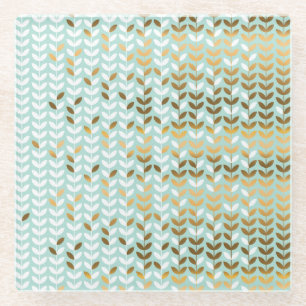 Elegantes Gold Green Leaf Muster Glasuntersetzer